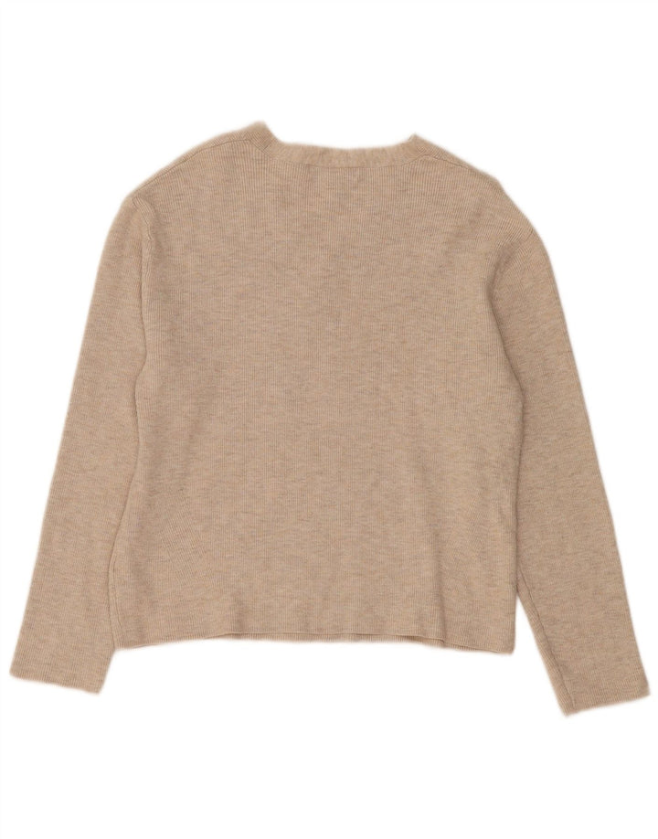 Pulover cu decolteu în V pentru femei Marks & Spencer UK 14 Medium Bej Viscoză
