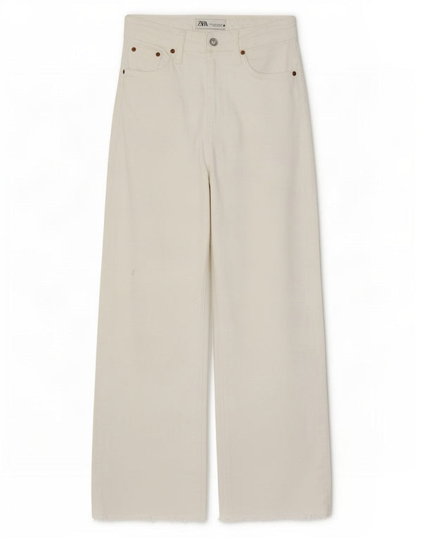 Blugi Zara femei cu talie înaltă cu picioare largi EU 34 2XS L24 L26 Bumbac alb