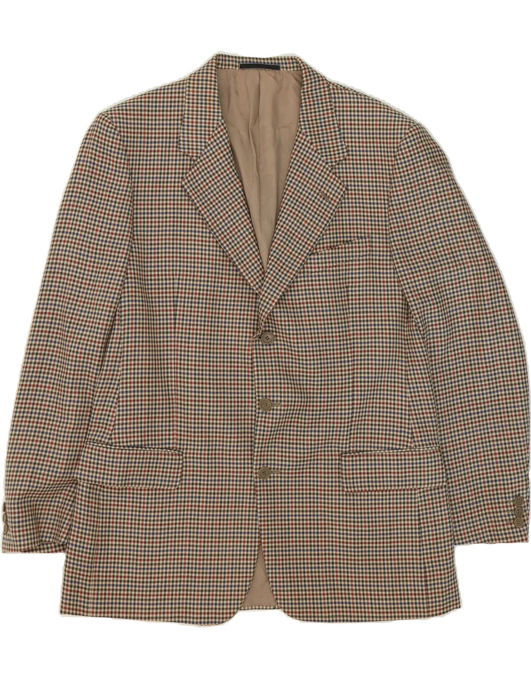 FACIS Mens 3 Button Blazer Jacket UK 42 XL Beige Check Wool Vintage Facis and Second-Hand Facis from Messina Hembry 