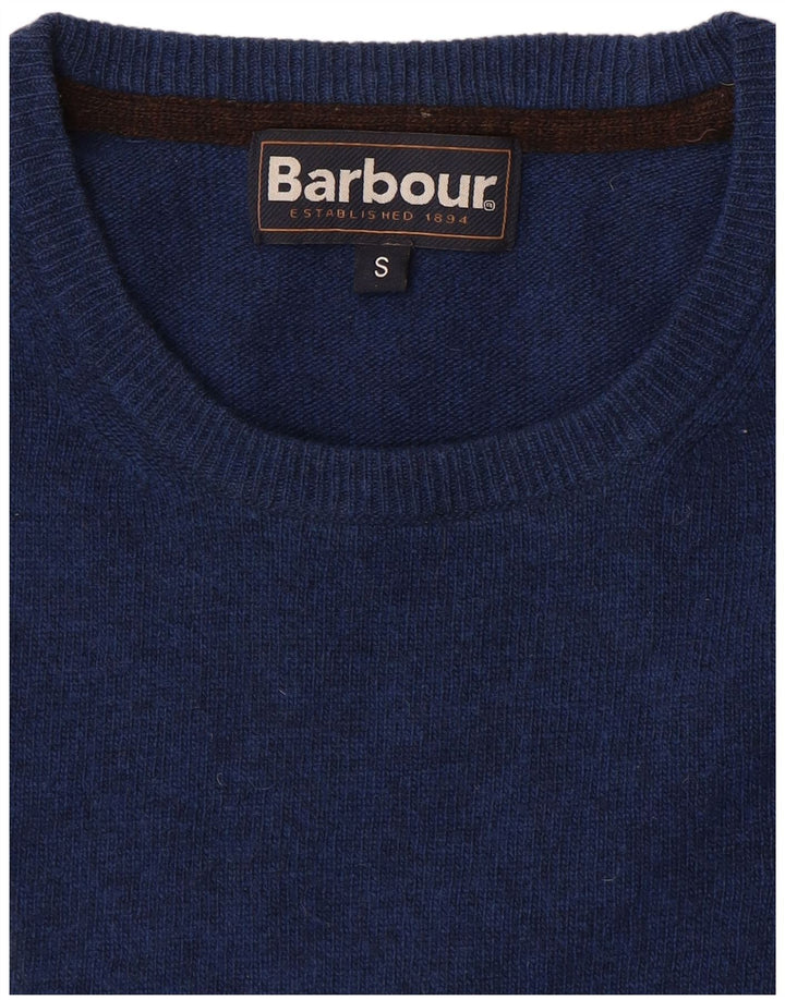 Pulover Barbour pentru bărbați cu gât roșu, lână de miel, albastru mic