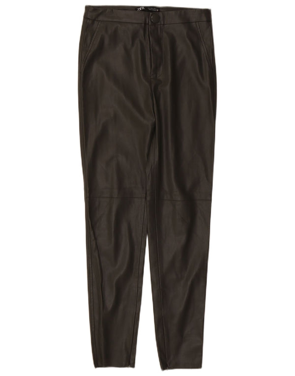 Pantaloni skinny din piele artificială pentru femei Zara Mici L26 L27 Kaki Poliester