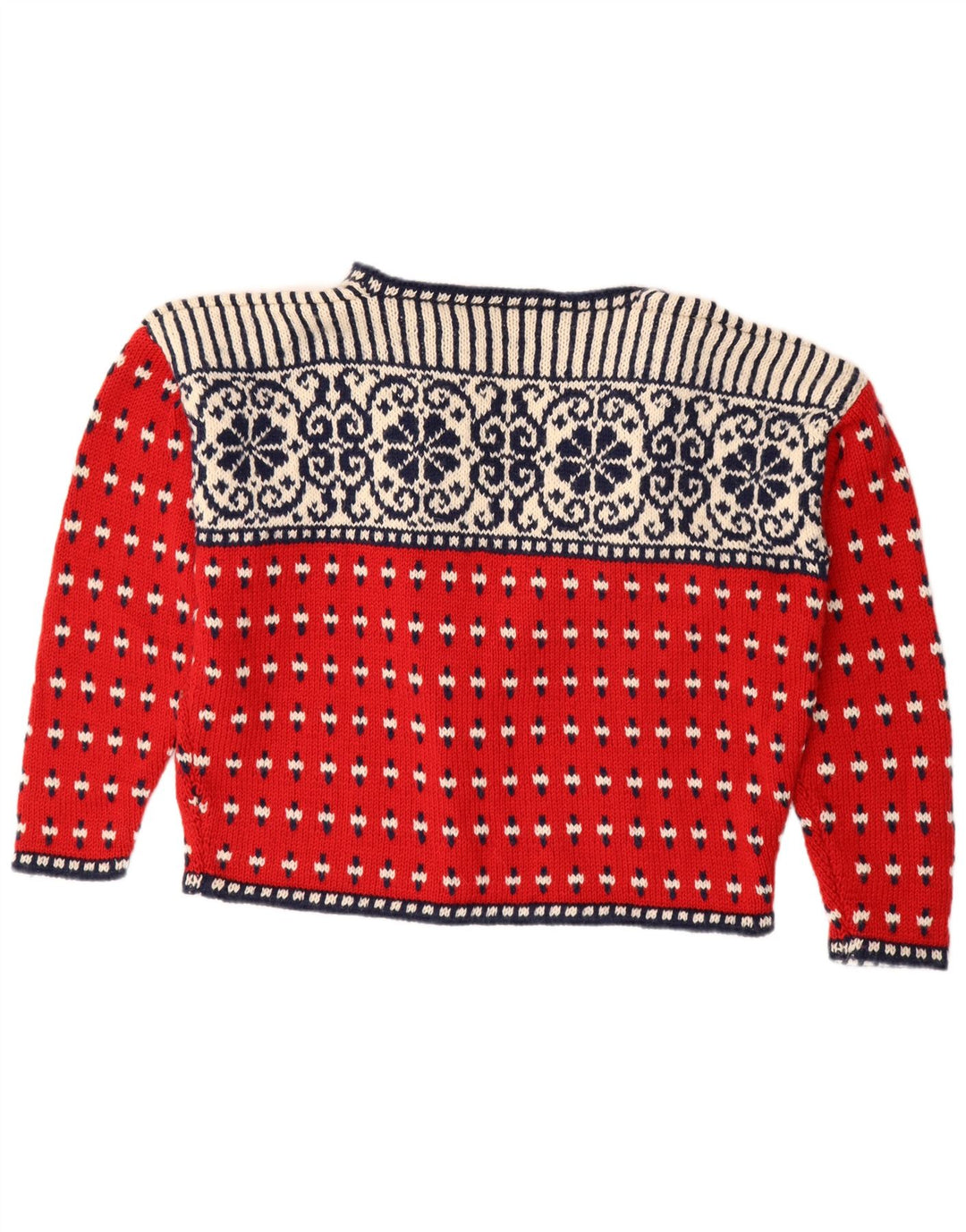 Pulover cardigan deschis pentru femei VINTAGE UK 18 XL Red Fair Isle