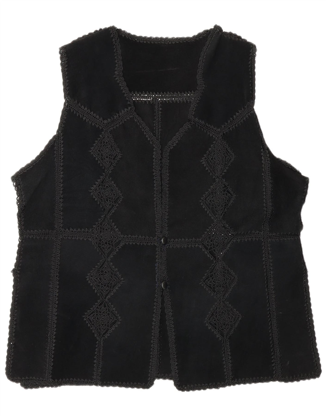 Gilet vintage pentru femei din piele intoarsa UK 16, mare, negru, patchwork