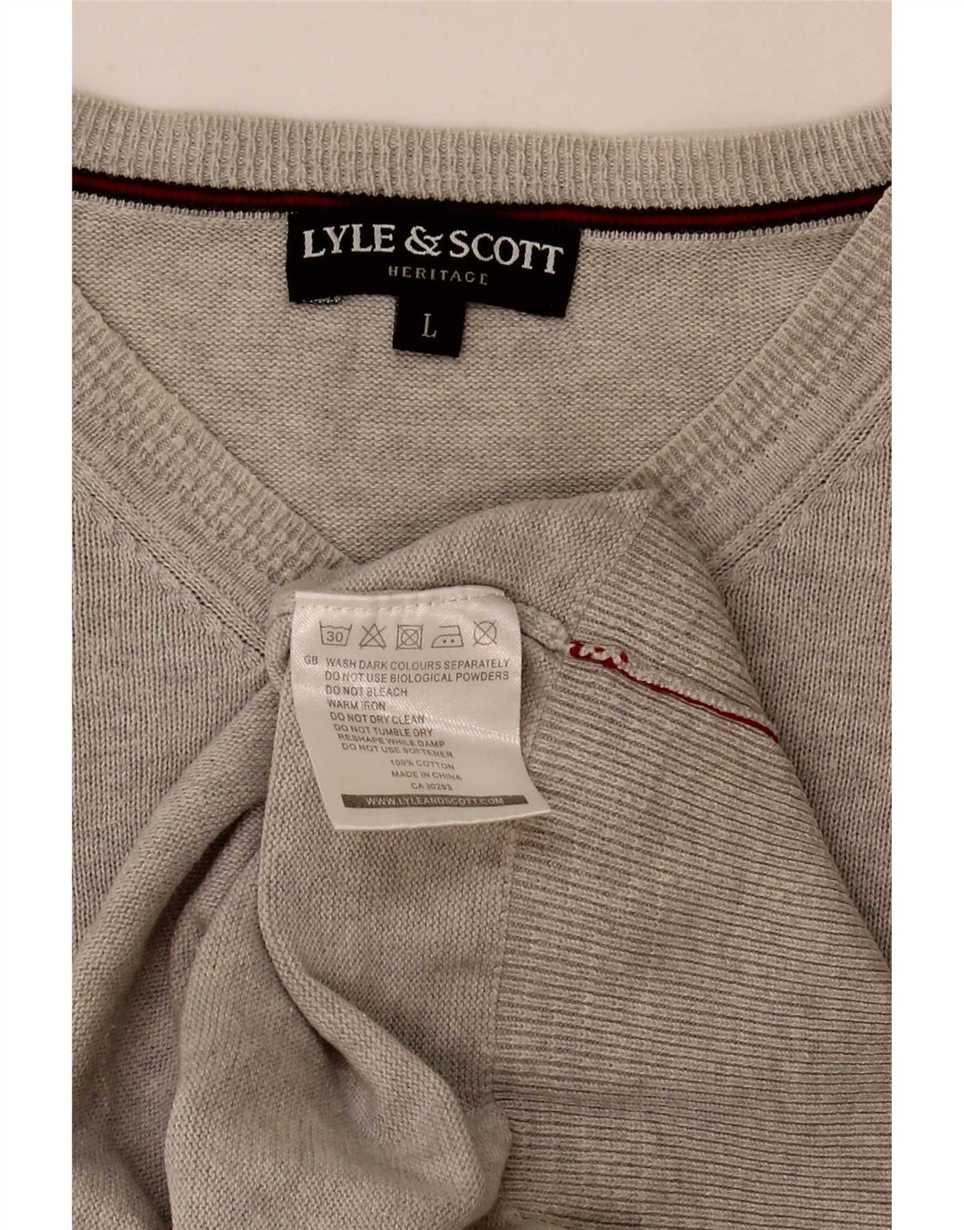 Pulover cu decolteu în V Lyle & Scott pentru bărbați, bumbac, gri mare