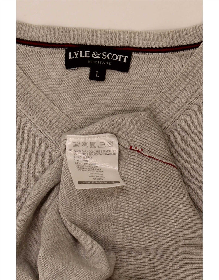 Pulover cu decolteu în V Lyle & Scott pentru bărbați, bumbac, gri mare