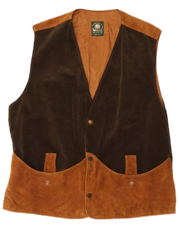 Gilet vintage pentru bărbați din piele intoarsă IT 52 XL bej, piele bloc de culoare