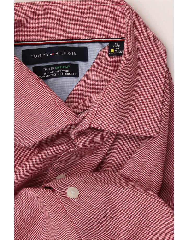 Cămașă Tommy Hilfiger Flex Slim Fit pentru bărbați, mărimea 16, picior de găină roșie mare