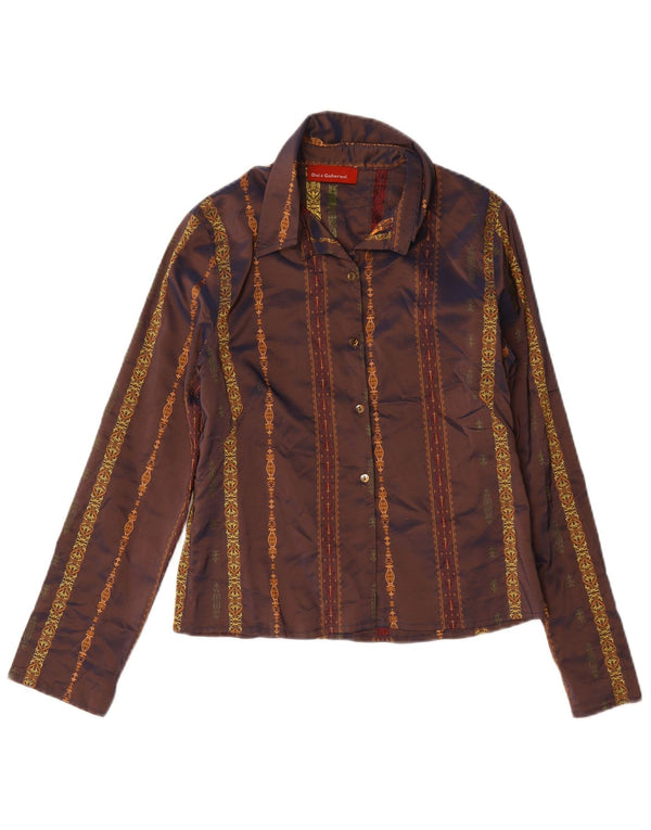 Bluză cămașă vintage pentru femei UK 12 Medium Brown Paisley