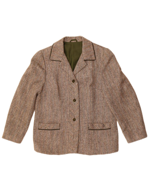 Jachetă vintage pentru femei cu 3 nasturi, UK 14, lână cu dungi gri medii