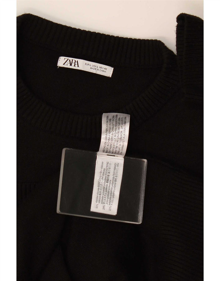 Pulover pentru bărbați Zara, cu decolteu, mare, negru, viscoză
