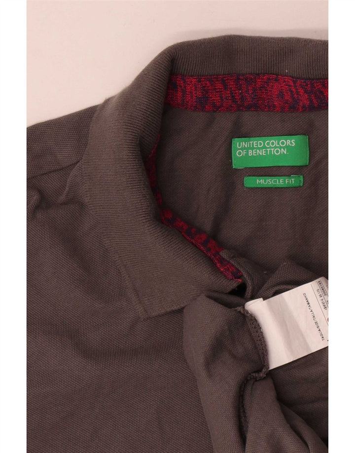 Tricou polo Benetton pentru bărbați, cu formă musculară, din bumbac gri mediu