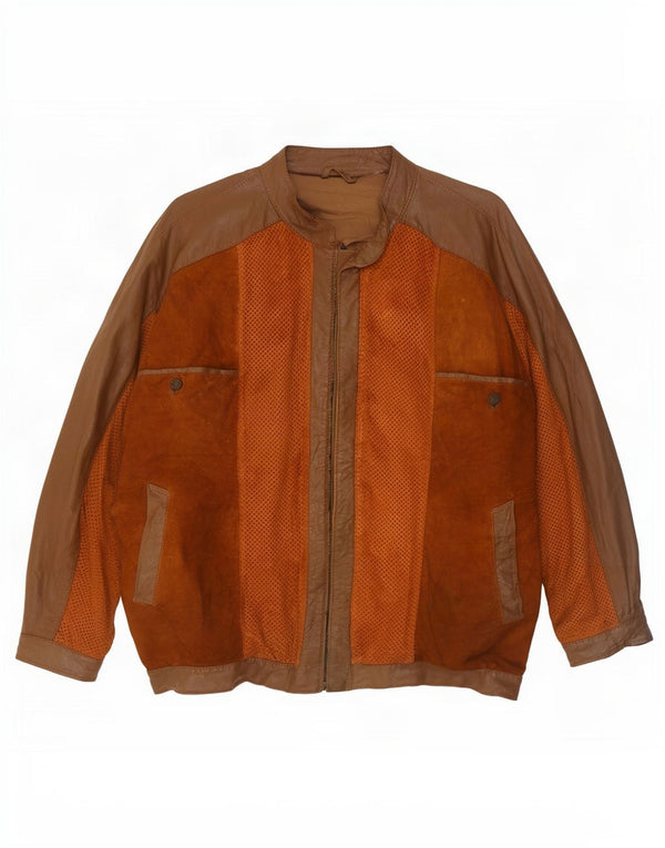 Jachetă din piele vintage pentru bărbați, UK 38, maro mediu, bloc de culoare