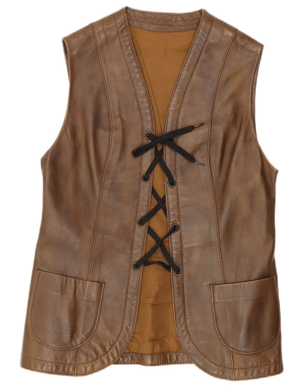 Gilet din piele vintage pentru femei UK 12 maro mediu