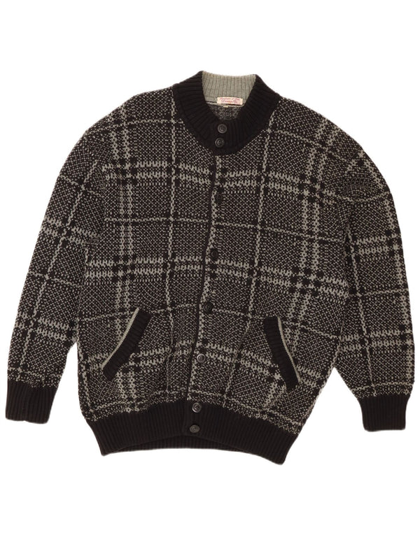 Pulover Cardigan Vintage pentru bărbați IT 52 Lână mare neagră cu carouri