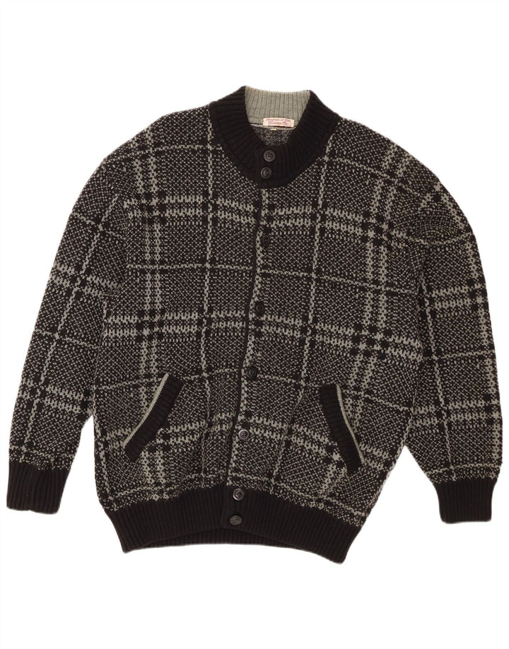 Pulover Cardigan Vintage pentru bărbați IT 52 Lână mare neagră cu carouri