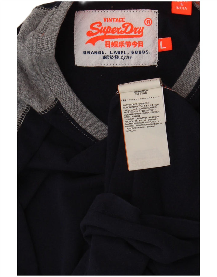 Top pentru bărbați Superdry cu mânecă lungă, mare, albastru bleumarin, bumbac color bloc