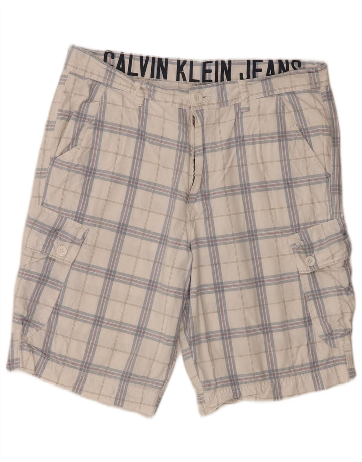 Pantaloni scurți cargo pentru bărbați Calvin Klein W34, bumbac cu carouri albe mari