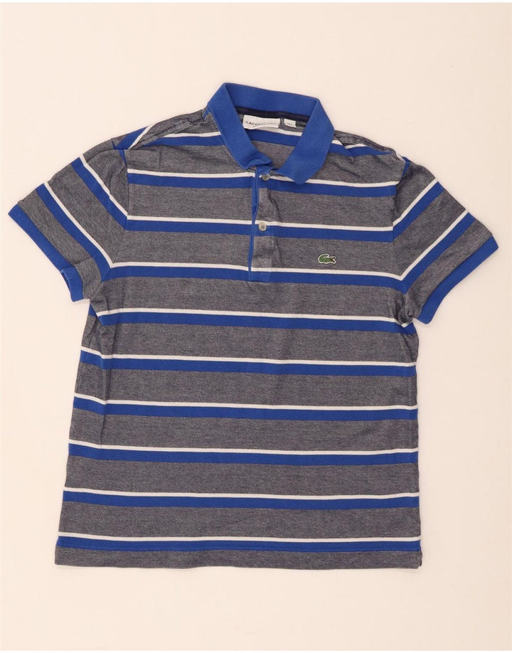 Tricou polo Lacoste pentru bărbați, cu formă regulată, mărimea 4, bumbac cu dungi albastre medii