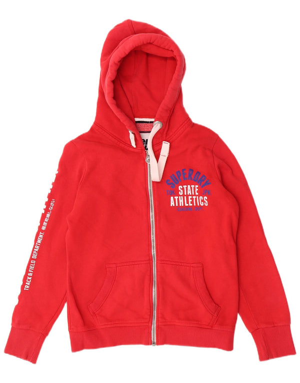 Pulover Superdry pentru damă, cu grafică, cu fermoar, bumbac, roșu, UK 16