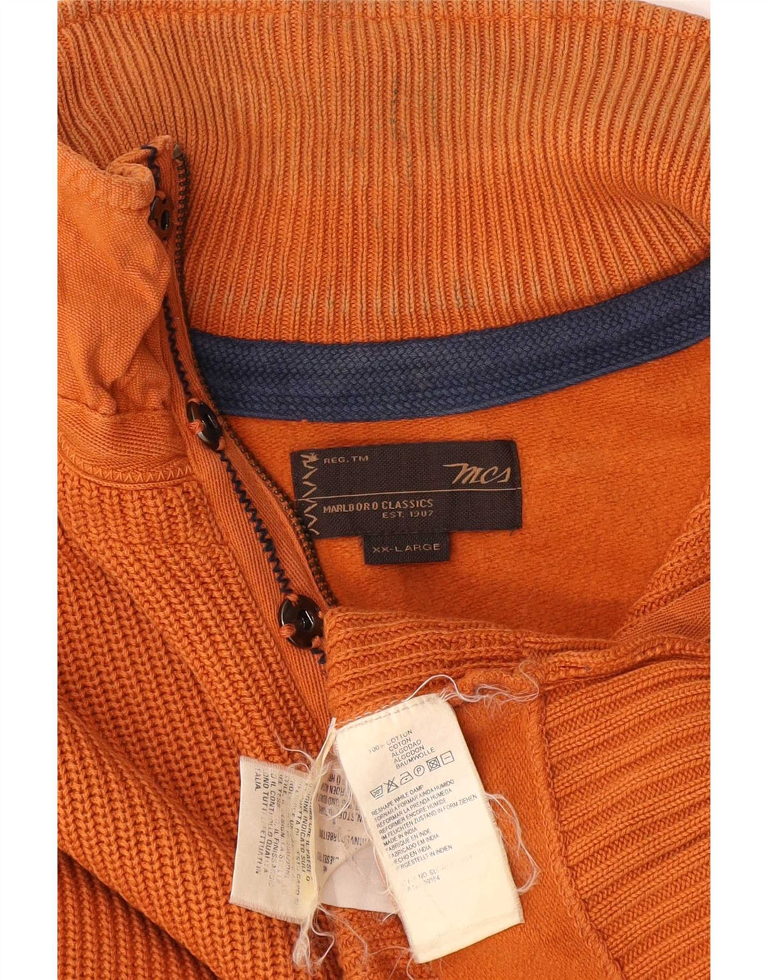 Pulover Marlboro Classics pentru bărbați, cu fermoar și gât, bumbac portocaliu 2XL
