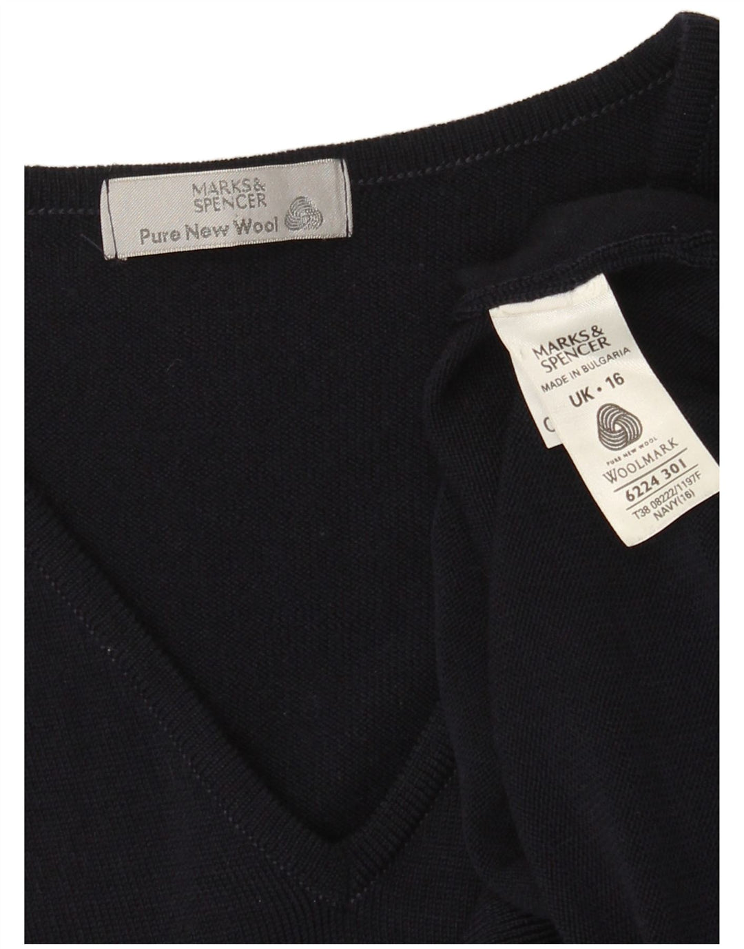 Pulover pentru femei Marks & Spencer cu decolteu în V UK 16 Lână mare, albastru bleumarin