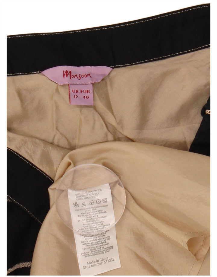 Fustă A-Line pentru femei MONSOON UK 12 Medium W30 Bumbac floral negru