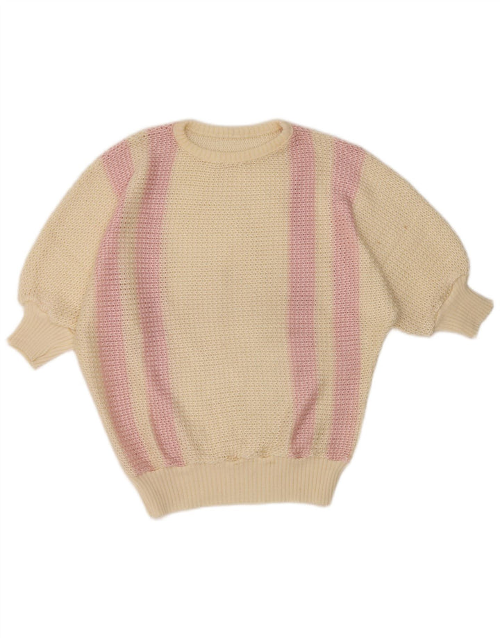 Pulover vintage pentru femei cu gât de barcă UK 14 mare cu dungi alb