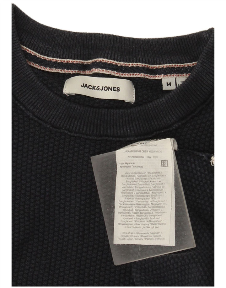 Pulover Jack & Jones pentru bărbați cu gât roșu, bumbac mediu albastru bleumarin