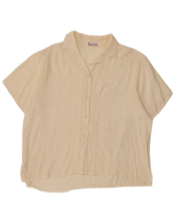 Bluză de cămașă cu mânecă scurtă pentru femei vintage UK 14, mătase, albă, medie