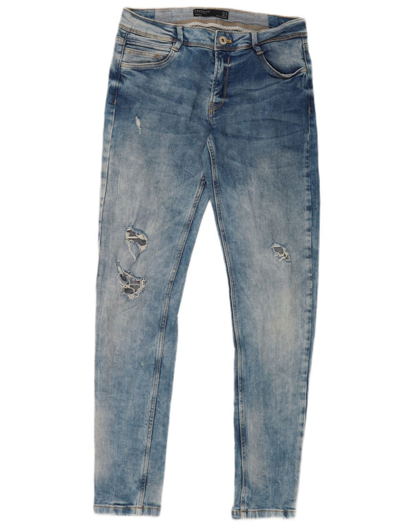 Blugi skinny distressed distressed pentru femei Zara EU 38 Small W28 L28 Albastru