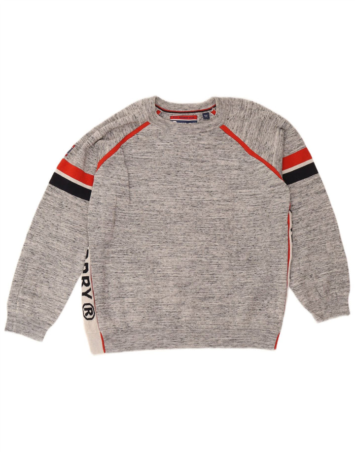 Pulover Superdry pentru bărbați cu decolteu rotund, mare, gri, color block