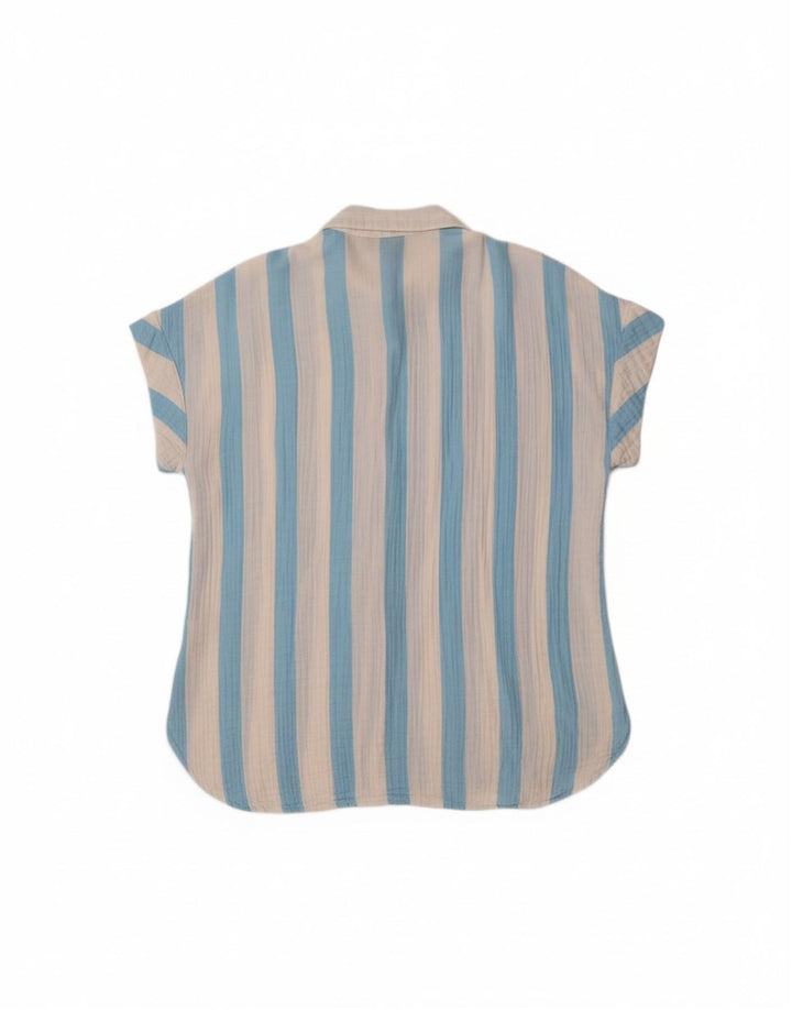 GAP Womens Short Sleeve Shirt UK 14 Medium Blue Striped Cotton