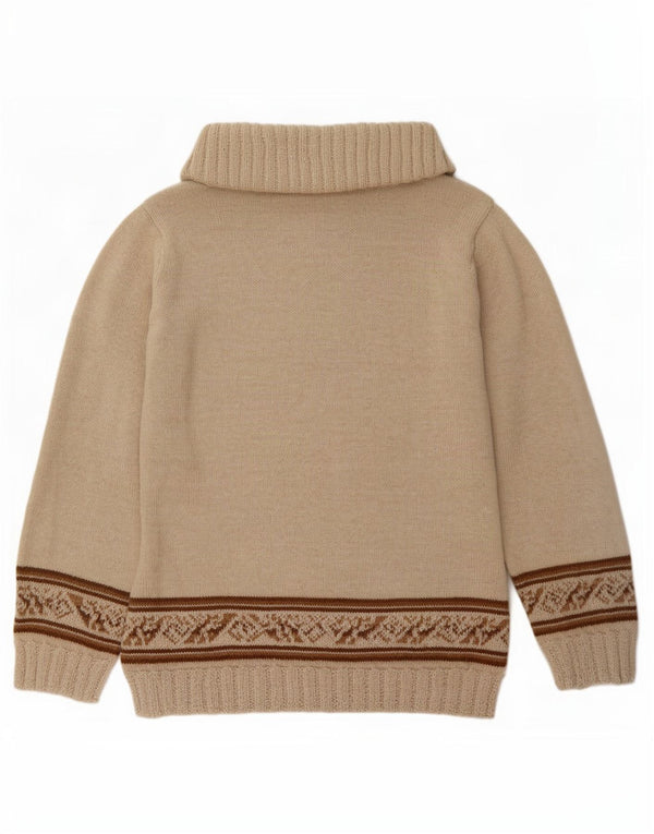 Pulover vintage pentru femei cu gât rulat UK 12 Medium Beige Fair Isle