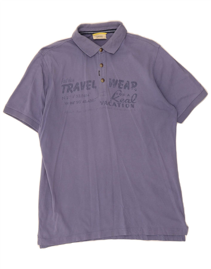 CAMEL ACTIVE Mens Graphic Polo Shirt Large Purple Vintage Camel Active and Second-Hand Camel Active from Messina Hembry 
