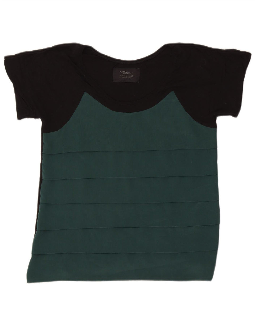 Top tricou pentru femei ZARA UK 14 mare, verde, poliester color bloc