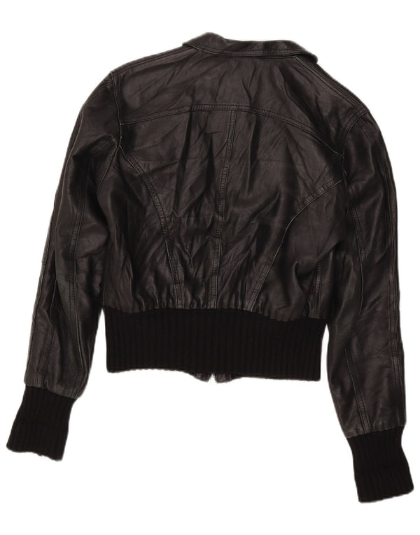 Bata and More Womens Crop Leather Jacket IT 46 Large Black