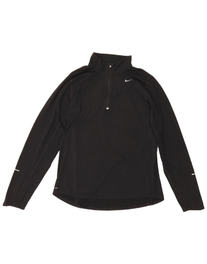 Top de trening pentru bărbați Dri Fit, cu fermoar și gât, din poliester negru mediu