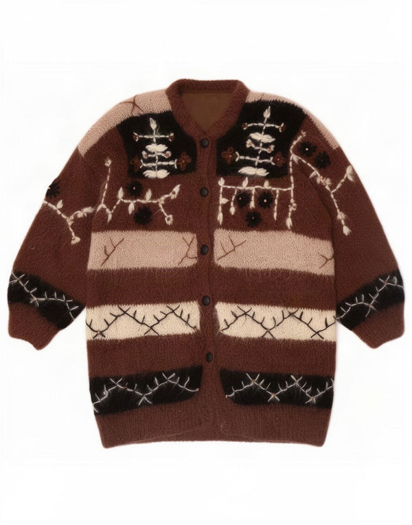 Vintage Pulover Cardigan realizat manual pentru femei Dimensiune 46/48 Maro mare Noutate