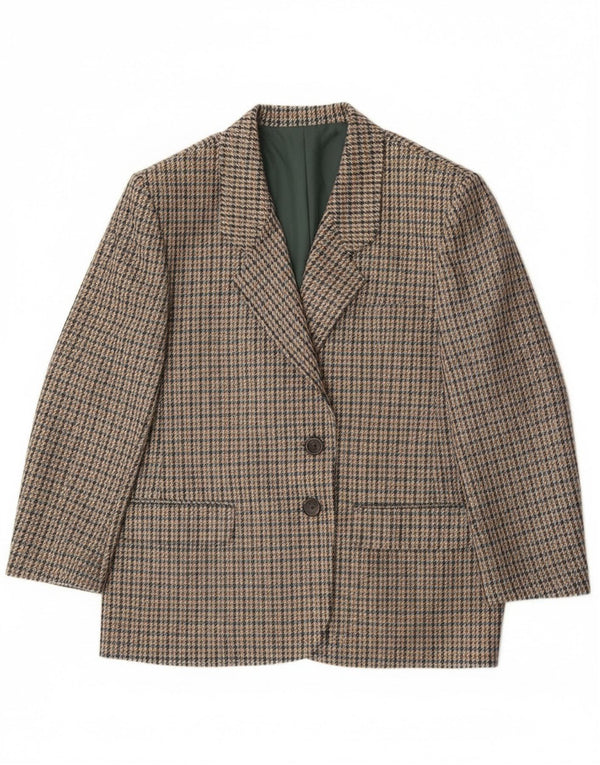 Jachetă vintage pentru femei cu 2 nasturi, UK 20 2XL, lână verde Houndstooth