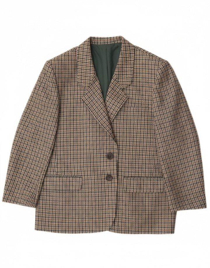 Jachetă vintage pentru femei cu 2 nasturi, UK 20 2XL, lână verde Houndstooth