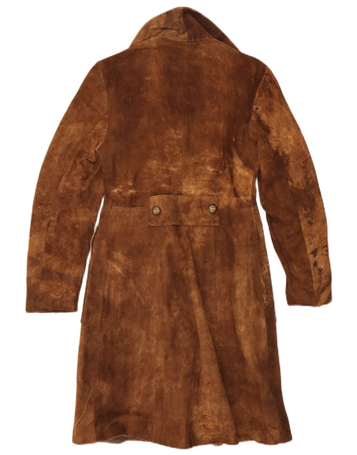 Pardesiu vintage pentru femei de piele intoarsa UK 10 mic maro