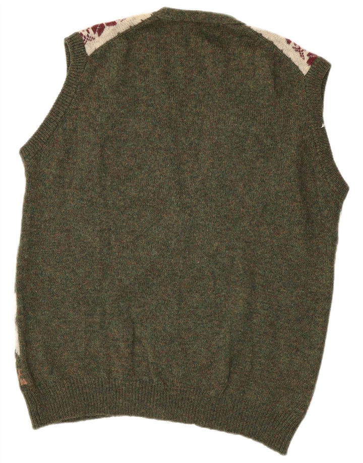Pulover cardigan fără mâneci pentru bărbați GREEN LEAVES XL Lână verde Fair Isle