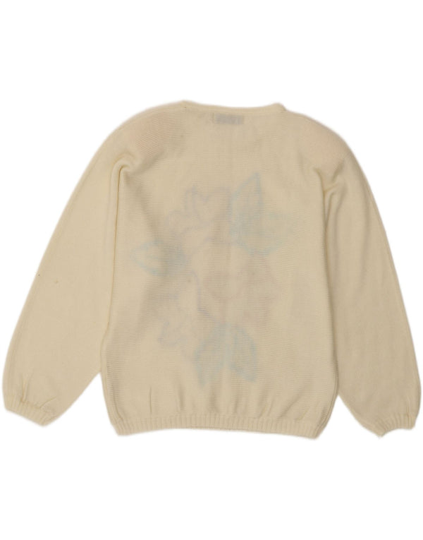 Pulover vintage pentru femei cu gâtul turnat, mărime unica, alb, acrilic, floral