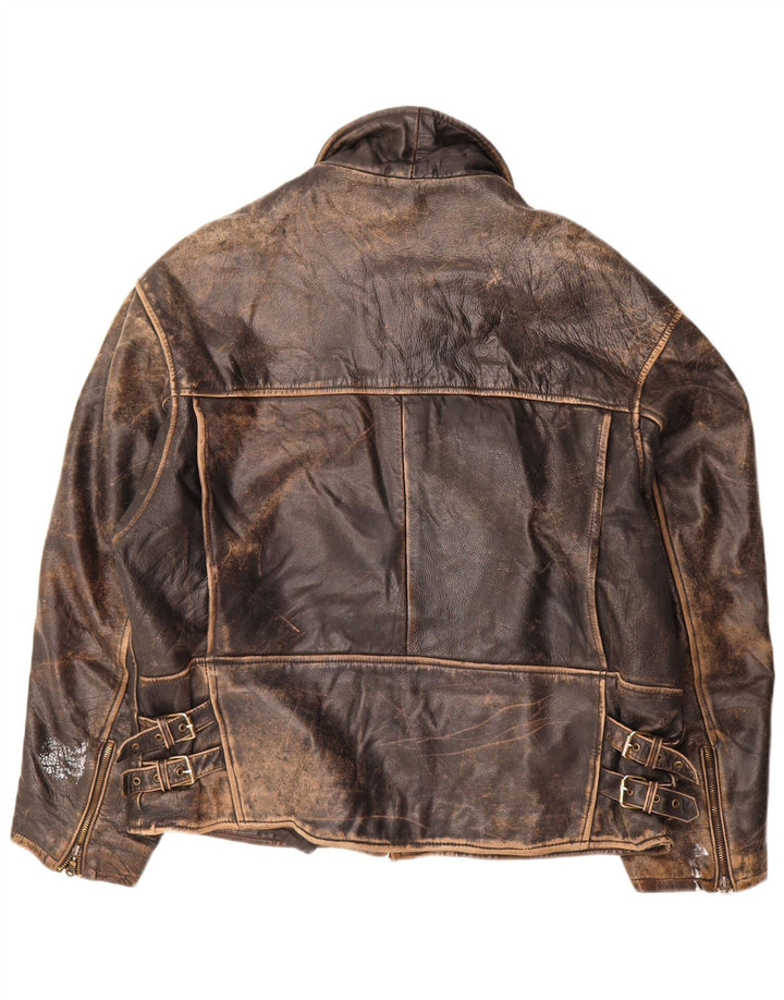 Jachetă de piele vintage pentru bărbați UK 44 2XL maro