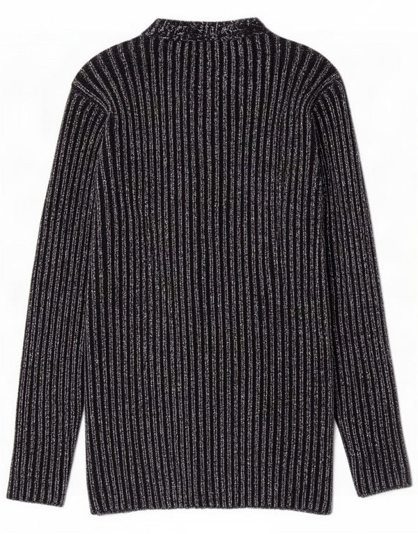 Vintage Girls Cardigan Sweater 10-11 Years Black Striped Cotton