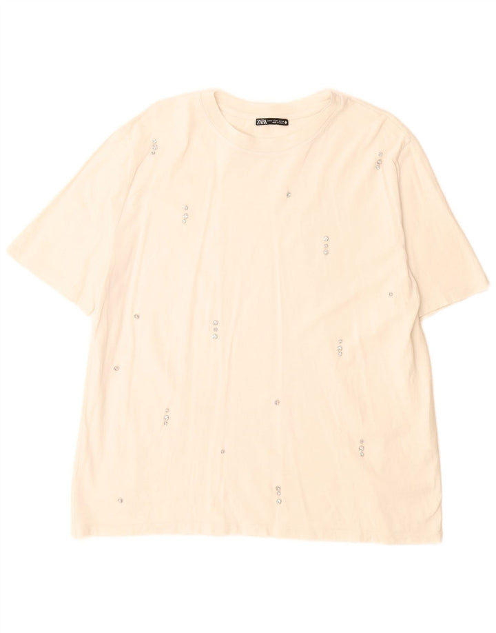 Tricou pentru femei Zara UK 14 Bumbac alb mediu