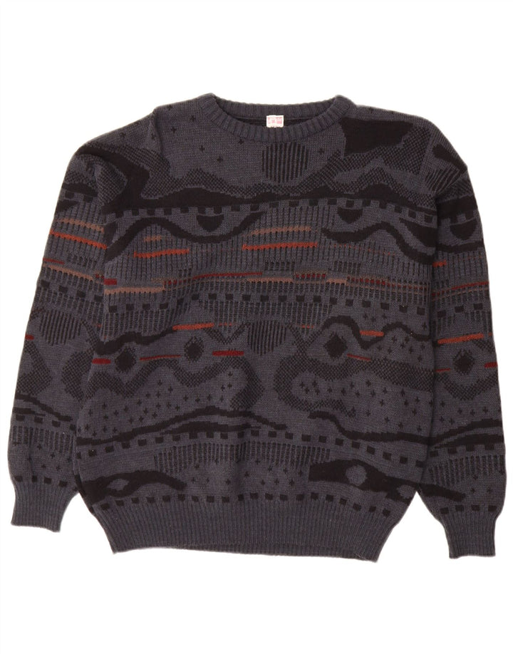 Pulover vintage pentru bărbați cu gât roșu IT 48 Medium Gri Geometric