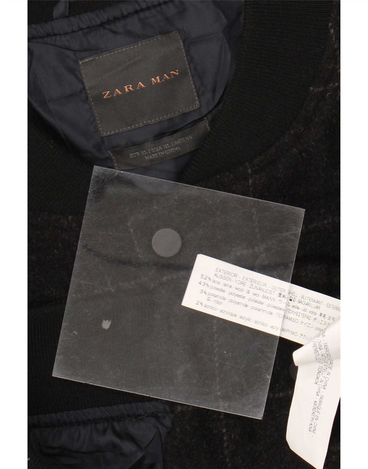 Zara pentru bărbați Bomber Jacket UK 42 XL Gri Check Wool