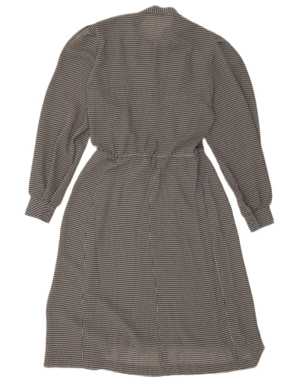 Rochie A-Line cu mânecă lungă cu cravată în față pentru femei UK 14, mare, negru, vichy