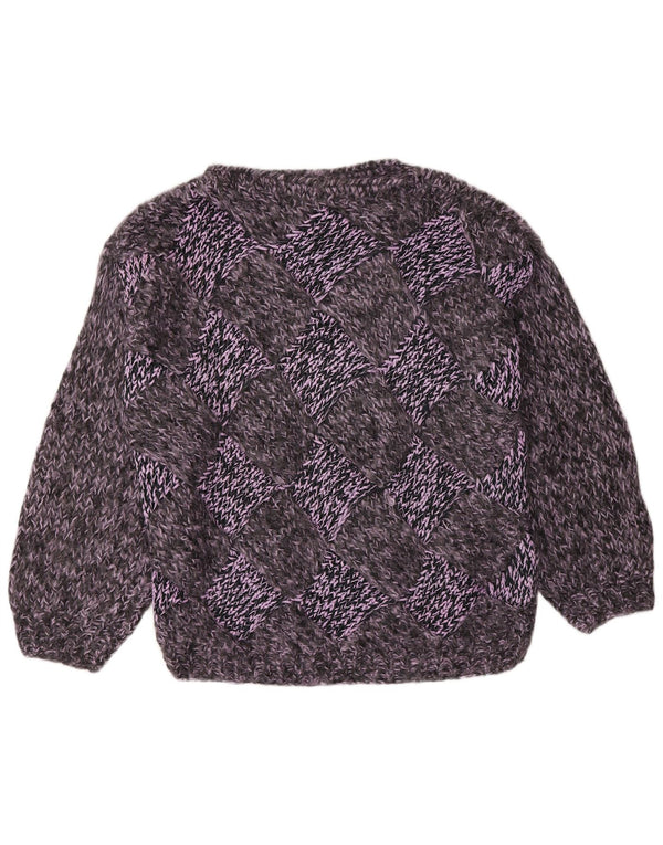 Pulover vintage pentru femei cu gât de barcă UK 16, mare, gri Argyle/Diamond